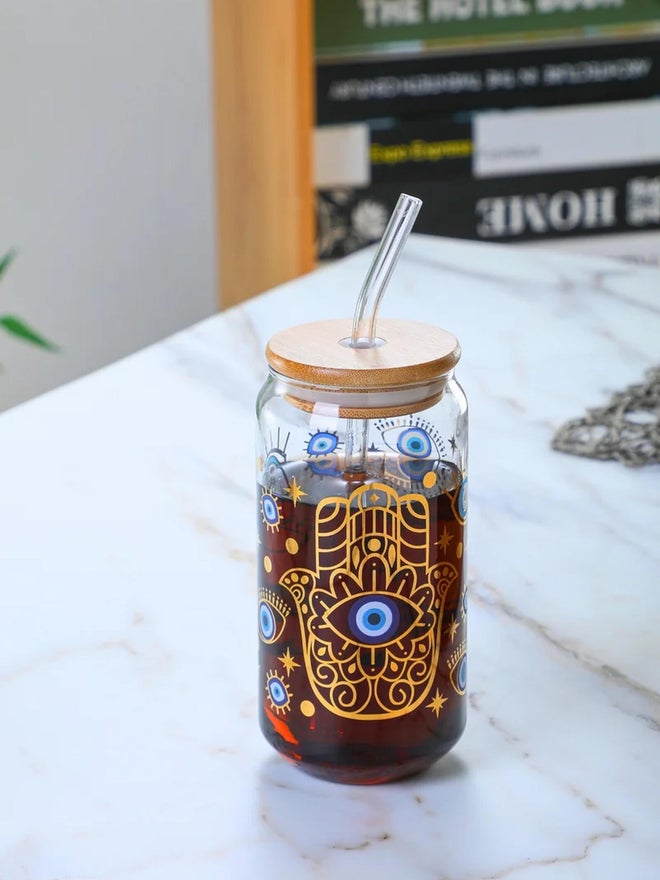 1CHASE Set of 2 - Evil Eye Borosilicate Sipper Glasses 550ml - Image 3